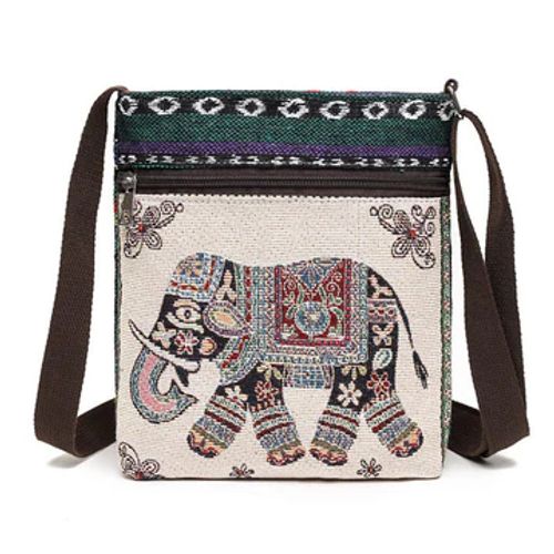 Buddha Stones Elephant Butterfly Embroidered Canvas Tote Bag Shoulder Bag Crossbody Bag