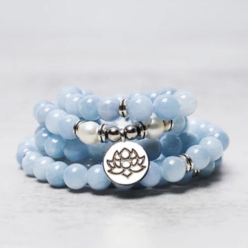 Buddha Stones 108 Mala Beads Aquamarine Healing Bracelet