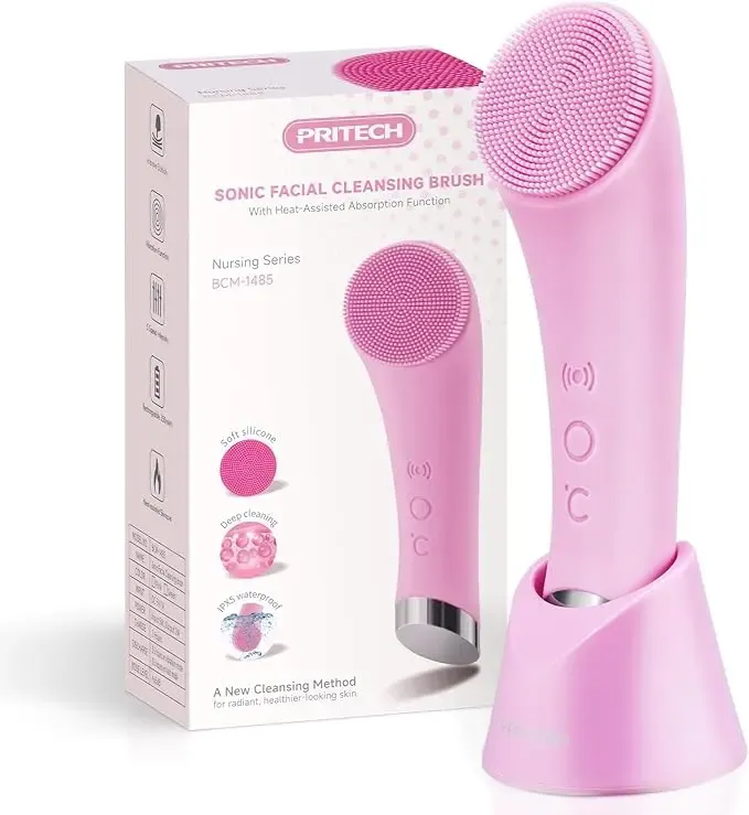 2-in-1 Electric Silicone Facial Cleansing Brush - Sonic Vibration & Heated Face Washer, Facial Cleansing Device