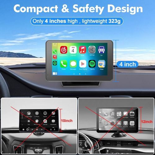 PASLDA 7 Inch Wireless CarPlay Android Auto Display Siri Google Voice Control Non Destructive Installation Universal 12 24V Fit Supports Mirroring And Navigation