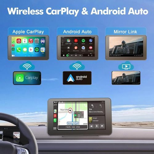 PASLDA 7 Inch Wireless CarPlay Android Auto Display Siri Google Voice Control Non Destructive Installation Universal 12 24V Fit Supports Mirroring And Navigation