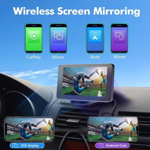 PASLDA 7 Inch Wireless CarPlay Android Auto Display Siri Google Voice Control Non Destructive Installation Universal 12 24V Fit Supports Mirroring And Navigation