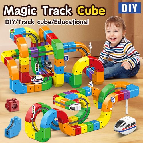 Hot Kids Diy Assembly Magic Track Car Baby Racing Runway Slot Wholesale Stem Educational Electronic Rail Train 3D Cube Toys Sets