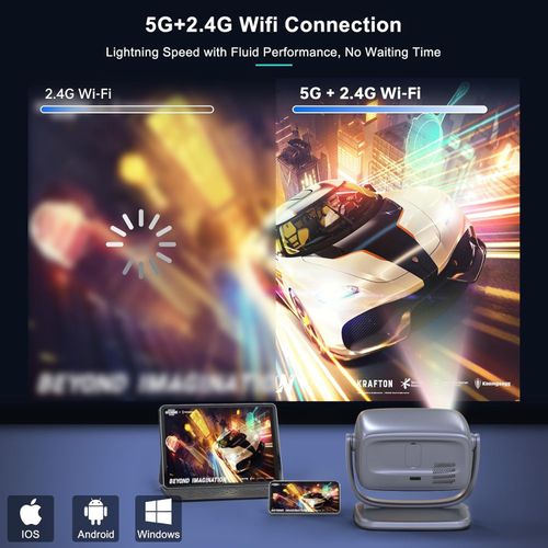 Auto-Focus Portable Projector A8 - 4K Ultra HD Home Projector with Gimbal, Daylight Viewable & Fully Automatic Operation