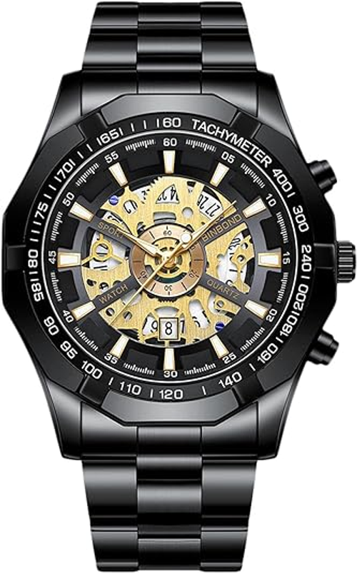 Bestselling Men's Fashion Tungsten Steel Watch - Plated Casual Automatic Skeleton-Style Wristwatch