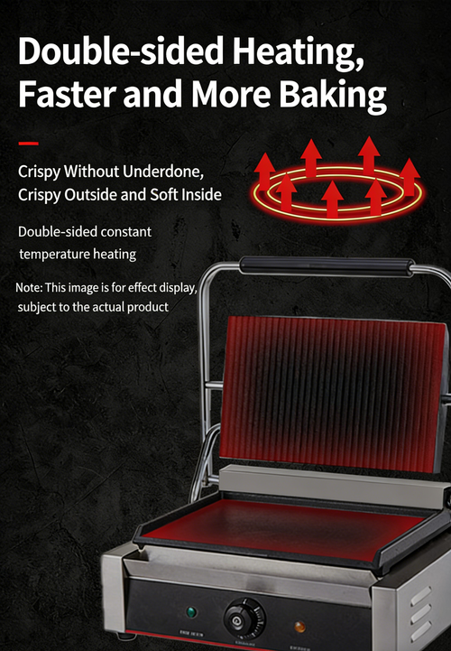 Commercial Sandwich & Panini Grill, 2200W Dual-slot Electric Stainless Steel Non-stick Sandwich Maker with Temperature Control Range of 122°F - 572°F, Suitable for Hamburgers, Steaks, Bacon and More