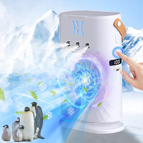 New 3-Speed Colorful Ambient Light Cooler with Mist & Cooling Function - Desktop Mini Air Conditioner, Timed Table Fan