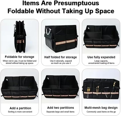 Oxford Cloth Car Trunk Organizer - Foldable Multifunctional Vehicle Storage Box for Rear Cargo Area