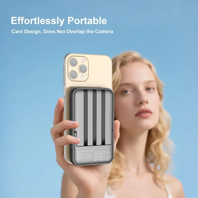 Magnetic Power Bank, 10,000mAh Wireless Portable Charger with 22.5W Max Fast Charging, Built-in USB-C and Lightning Cable, Fast Charging Battery Pack with Phone