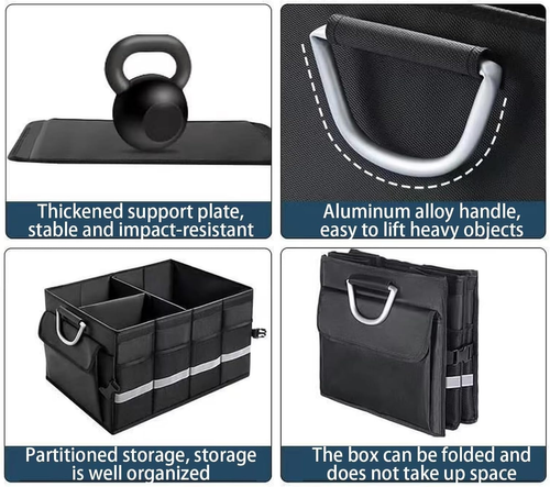 Oxford Cloth Car Trunk Organizer - Foldable Multifunctional Vehicle Storage Box for Rear Cargo Area