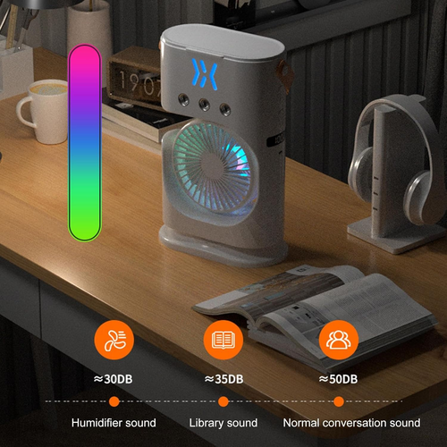 New 3-Speed Colorful Ambient Light Cooler with Mist & Cooling Function - Desktop Mini Air Conditioner, Timed Table Fan