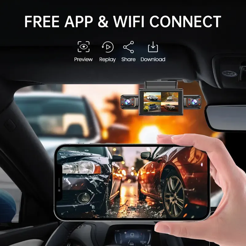 Wifi 4-Lens Car Dashcam with 64GB Memory Card, Car DVR 3.0 Inch Night View Car Recorder, 1080P Car Camera, 1 Set 360° Swivel Camera, Car Accessories