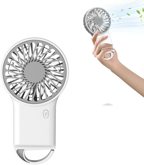 New Portable Handheld Air Conditioner Fan - Foldable Desktop USB Rechargeable Mini Fan with Cartoon Design & Hiking Carabiner