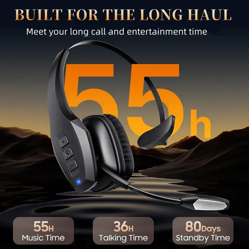 Trucker Bluetooth Headset, Wireless with Mic,Bluetooth Headset with Dual Noise Cancelling Microphone   Mute Button, 55Hrs Working Time PC Headset for Cell Phones, Computer, Truck Driver Audio Headphone TikTokShopBlackFriday
