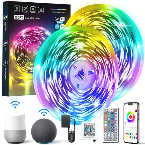 30FT WiFi Led Strip Lights Smart Led Light Strip Work with Alexa & Google Assistant RGB Music Sync Color Changing Led Light for Bedroom Decors