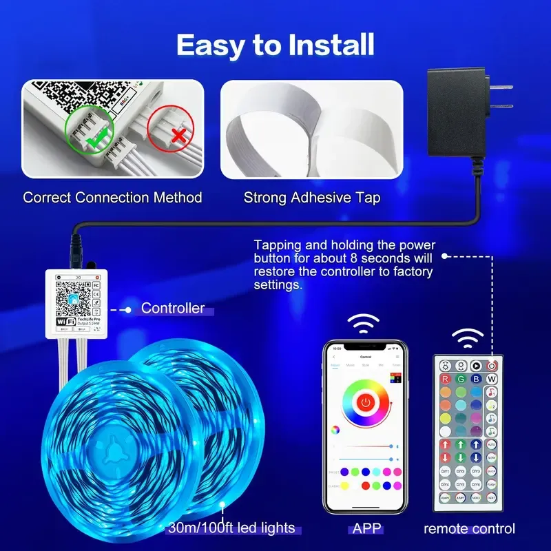 30FT WiFi Led Strip Lights Smart Led Light Strip Work with Alexa & Google Assistant RGB Music Sync Color Changing Led Light for Bedroom Decors