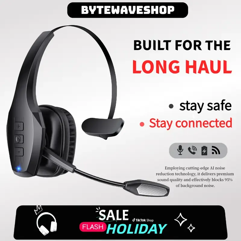 Trucker Bluetooth Headset, Wireless with Mic,Bluetooth Headset with Dual Noise Cancelling Microphone   Mute Button, 55Hrs Working Time PC Headset for Cell Phones, Computer, Truck Driver Audio Headphone TikTokShopBlackFriday