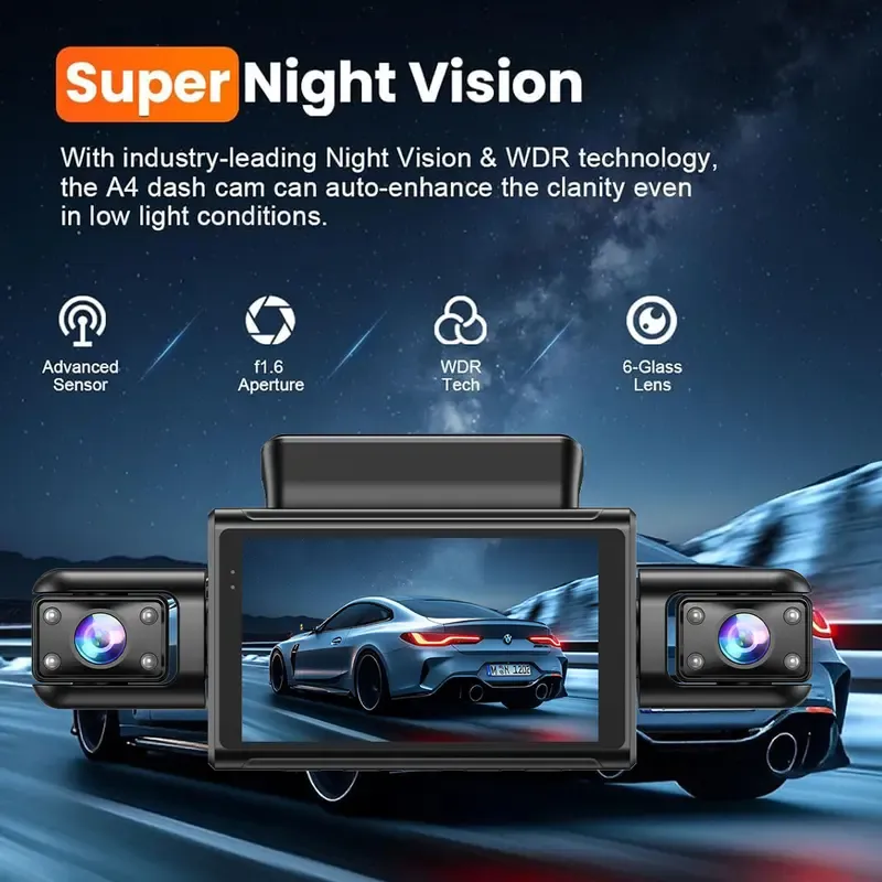 Wifi 4-Lens Car Dashcam with 64GB Memory Card, Car DVR 3.0 Inch Night View Car Recorder, 1080P Car Camera, 1 Set 360° Swivel Camera, Car Accessories