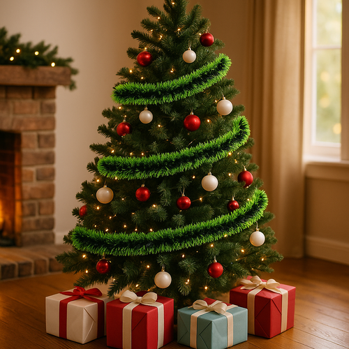 Classic Green-White  Christmas GarlandTwist Xmas Frosted Tip Hanging Garland for Christmas Tree Decoration Indoor Outdoor Home Holiday Party Decor