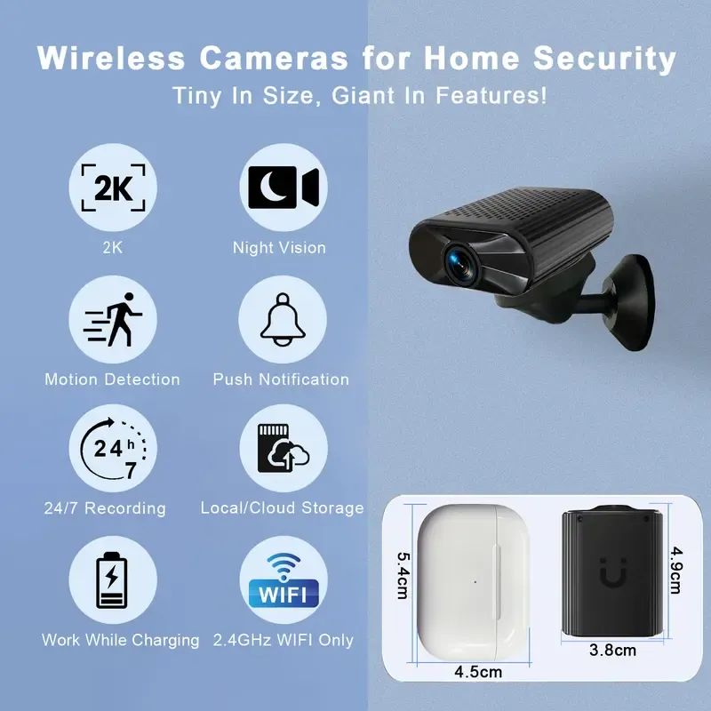 Mini WIFI Surveillance Camera (Strong Magnet): 4K HD, Night Vision, 1.5h Battery USB Power, 32G Card, iOS Android APP smart ai motion detection