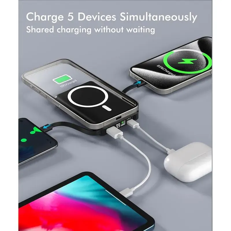Magnetic Wireless Power Bank 10000mAh 22.5W PD Fast Charging phone holder LED Display Portable Charger with Stand for iPhone & Android Smartphones Durable Lithium Battery Chargeable Device