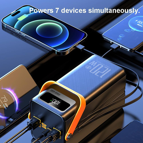 80000mAh Solar Power Bank - Built-in Cables Multi-Functional Portable Charger for Outdoor Live Streaming