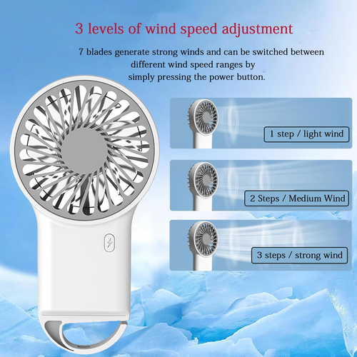 New Portable Handheld Air Conditioner Fan - Foldable Desktop USB Rechargeable Mini Fan with Cartoon Design & Hiking Carabiner