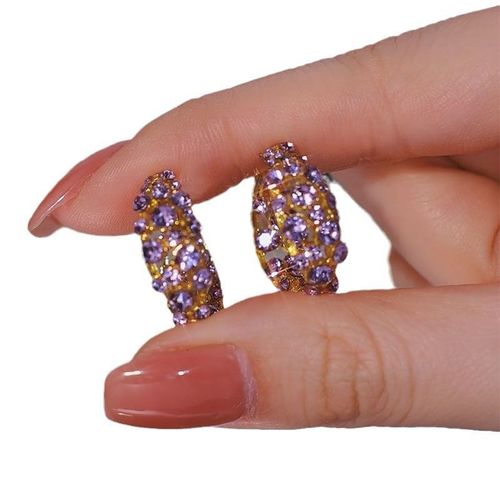 2025 new style trendy and fashionable purple full diamond hoop earrings versatile personality niche design exquisite earrings