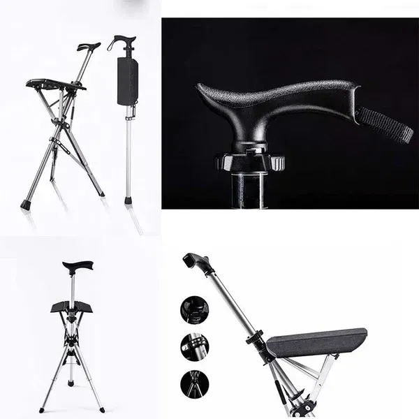 🔥Foldable Seat Cane, Adjustable Trekking Stick, Portable Lightweight Stick Chair, Aluminum Hiking Walking Canes for Seniors Adult