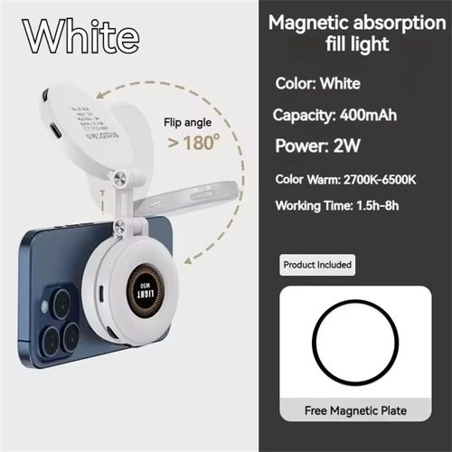 Magnetic Phone Selfie Fill Light, W50 Rechargeable Portable Ring Light, 3 Light Modes, 180° Adjustable for TikTok Video, Vlog, Live Streaming