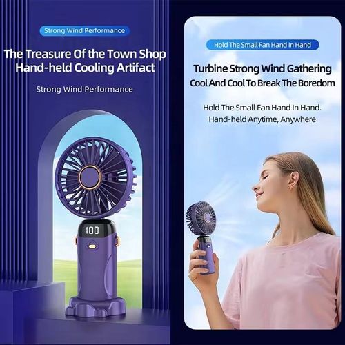 N20 Portable Handheld Fan with Digital Display, USB Rechargeable Mini Fan with Colorful Light, Foldable Pocket Fan for Summe