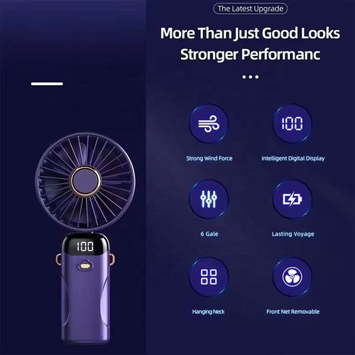 N20 Portable Handheld Fan with Digital Display, USB Rechargeable Mini Fan with Colorful Light, Foldable Pocket Fan for Summe