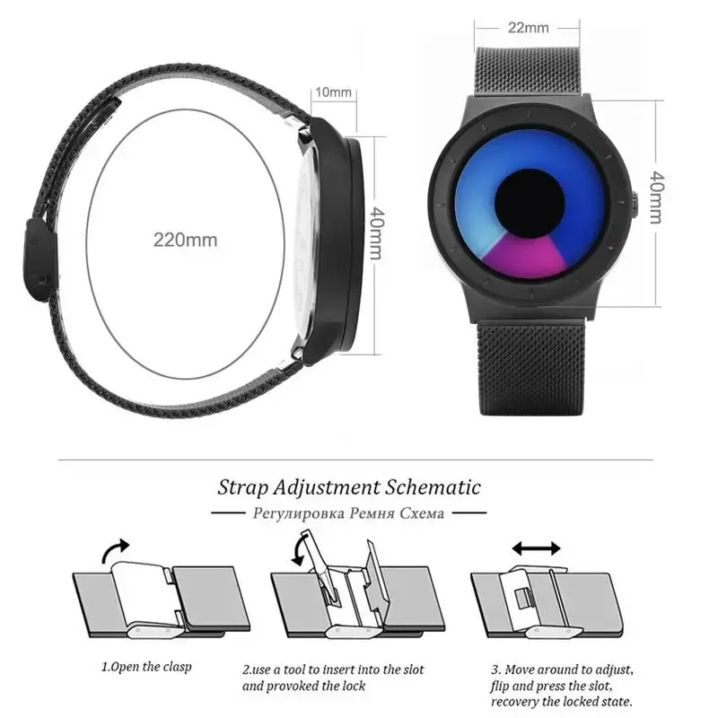Mens Futuristic Minimalist Watch with Creative Rotating Disk Dial and Blue Gradient Design Perfect Birthday and Valentines Day Gift for Him Modern Stylish Everyday Accessory for Trendy Men