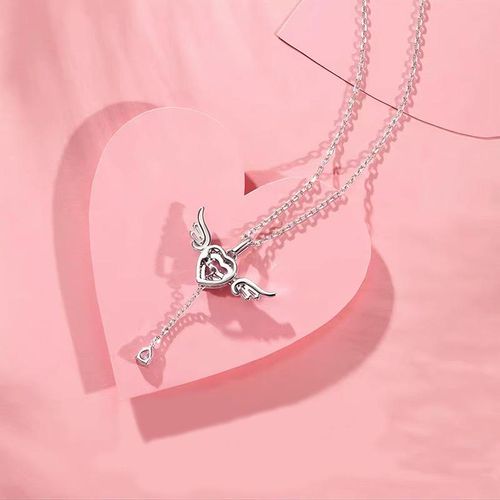 Angel Necklace for Women, Heart Pendant Necklace with Movable Wings, Fashion Versatile Elegant Jewelry, Party Daily Birthday Gift