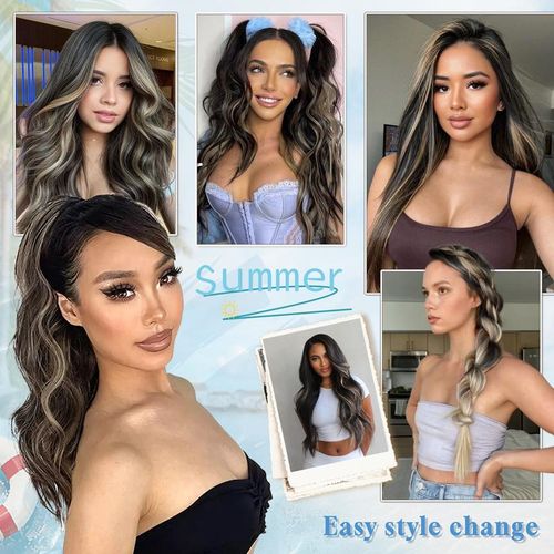 Vigorous Clip in Hair Extensions Long Wavy Synthetic Hairpieces,,Easy to Wear for Women Girls Daily Use Event Party Use