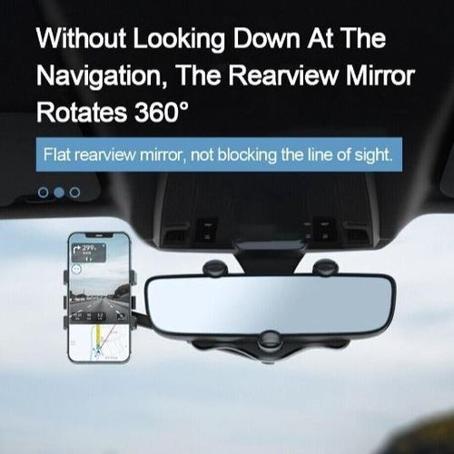 360 Degree Car Phone Holder Rearview Mirror, 2026 Multifunctional Navigation Bracket, 360° Rotatable & Retractable Car Phone Holder,car accessories