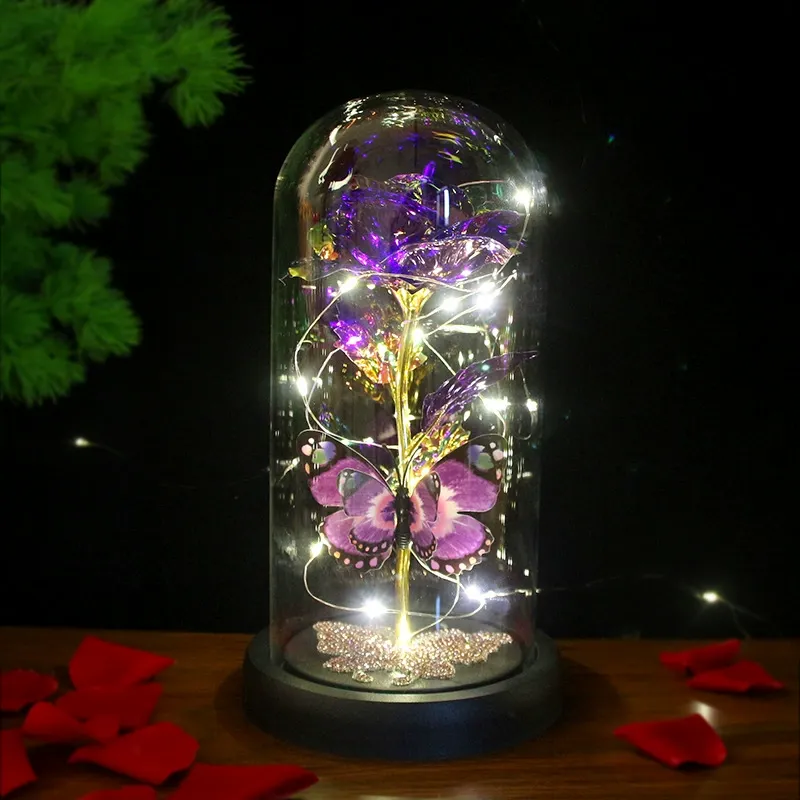 Eternal Rose Flower Led Light Up Rose in Glass Dome with Butterfly for Mom Girlfriend Boyfriend Daughter Women Teen Girl