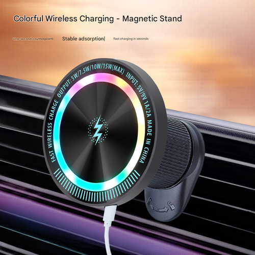 for 15W Magsafe Car Mount Charger, （Vibrant LED Decoration）Wireless Car Charger, Magnetic Phone Holder Mount for Air Vent Charging Aesthetic Smartphone