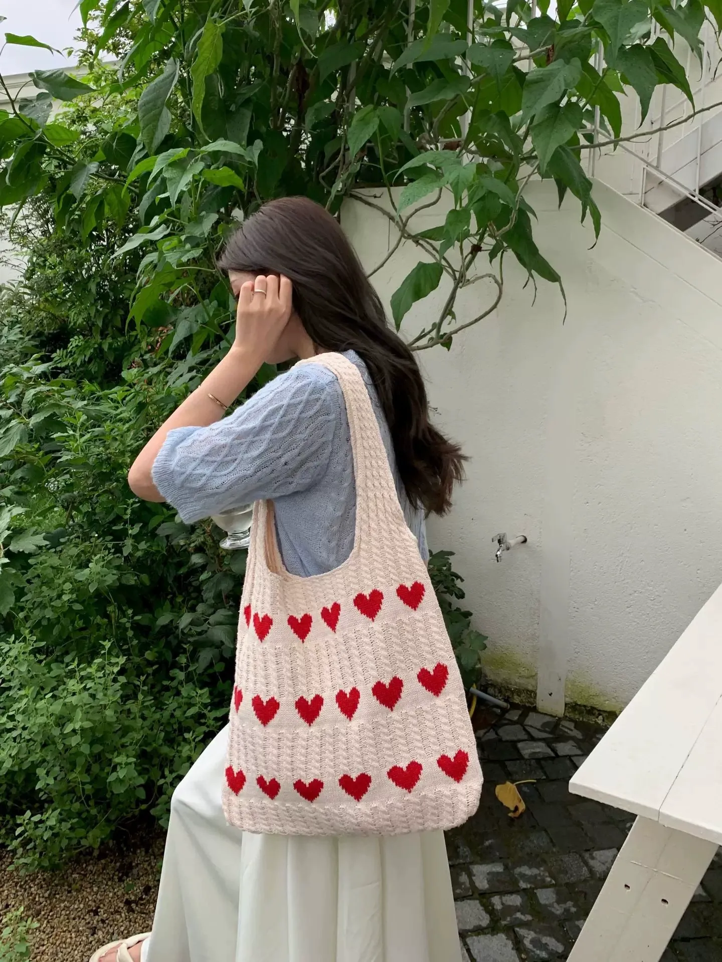 Heart Pattern Crochet Summer Tote Bag for Women, Summer 2026 Large Everything Tote Bag, Large Beach Bags, Trendy High Quality Everyday Shoulder Bag for Daily