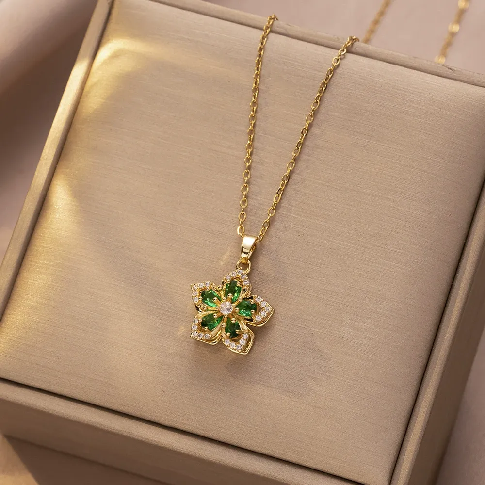 Rotatable Flower Design Trendy Charm Necklaces for Women, Summer Rhinestone Decor Fashionable Accessory for Party, Daily Clothing Decor, Trendy & Exquisite Jewelry for Holiday Parties, 90s Minimalism
