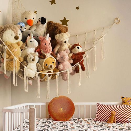 Plush Toy Net, 1 Count Hand-woven Rope Wall Mounted Triangular Toy Storage Corner Basket Organizer, Home Organizer for Living Room Bedroom Dormitory