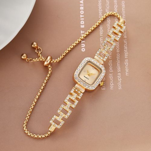 Women's Square Watch with Rhinestone Accents — Hip-Hop Style Quartz Watch (Features an Adjustable Strap). An elegant, square-dial fashion timepiece suitable for all seasons—part of our Rhinestone Collection. (Note: Watch box not included.)