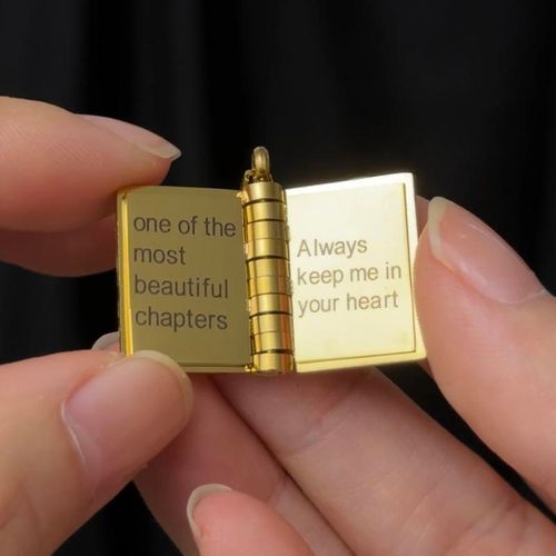 Book Necklace for Granddaughter Titanium Steel Collarbone Necklace - Book Locket with Love Letter Envelope Design, Scratch-Resistant Heart Necklace, Ideal for Daily Wear & Gift