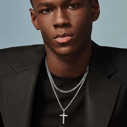Cross Necklace for Men, Layered Mens Cross Necklaces Stainless Steel Cross Pendant Cuban Link Rope Chain