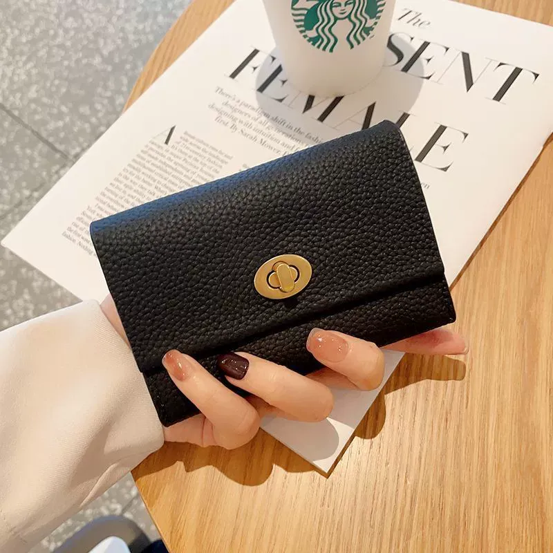 Trendy Lock Closure Women's Wallet - Short Soft PU Leatherette Clutch, Foldable Multi-Card Slots Purse, Stylish Mini Money Clip, Premium Fashion Wallet for Ladies