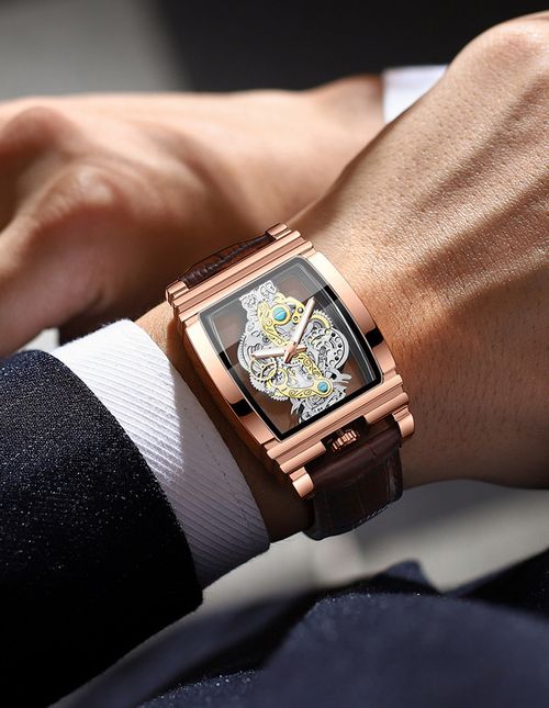 Men's Punk Fashion Barrel Shaped, Mechanical Style Skeleton Watches for Party, Daily Decor, Trendy All-match & Exquisite Watch for Birthday