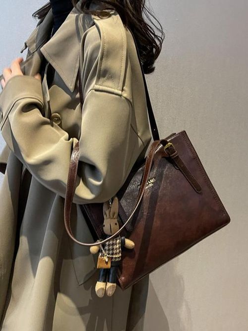 Women's Zipper Purse Tote Bag, Fashionable Solid Color Large Capacity Shoulder Bag with Rabbit Charm, Casual Solid Color Shoulderbag, Female Trendy Commuter Bag for Work, Everyday Bags, Convertible Shoulder Bags