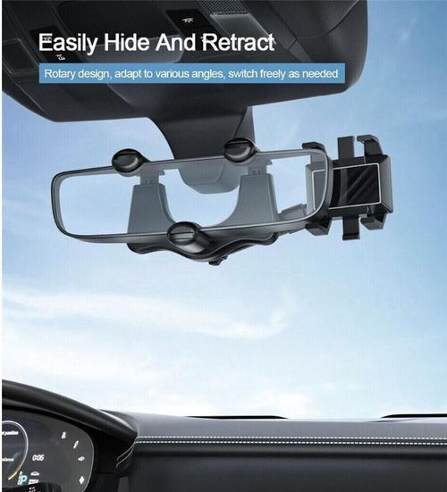 360 Degree Car Phone Holder Rearview Mirror, 2026 Multifunctional Navigation Bracket, 360° Rotatable & Retractable Car Phone Holder,car accessories