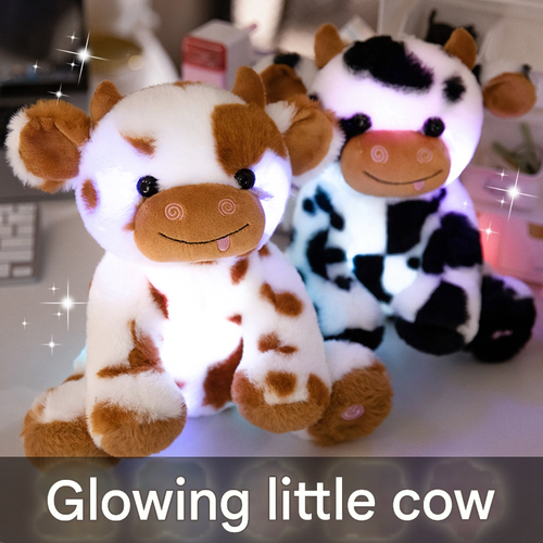 LED Cow Plush Toys, 1 Count Glow In The Dark Cow Toys Lighting Up Stuffed Animal Kawaii Plushies Cuddly Cow Plush Cute Cow Design Gift For Birthday