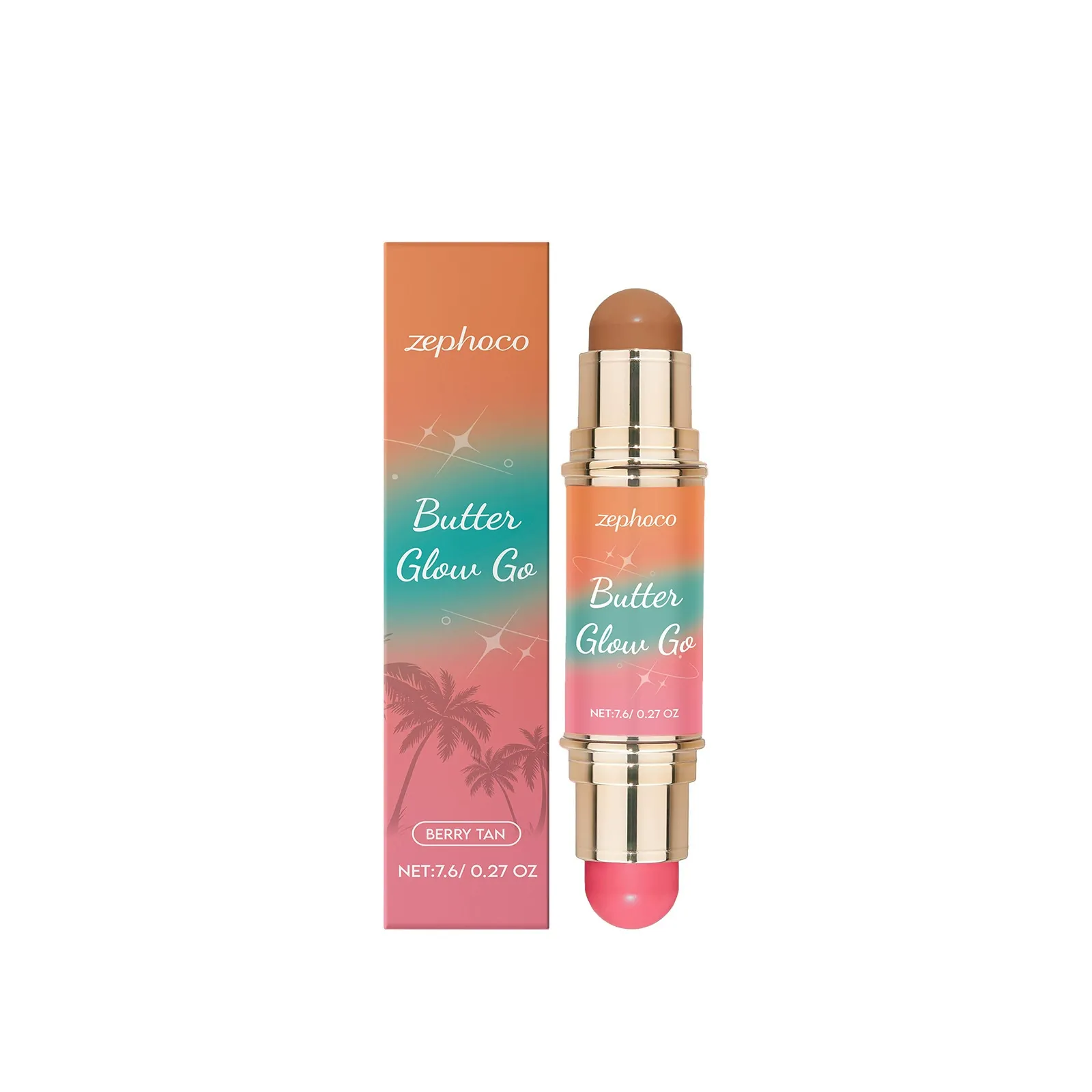 ZEPHOCO Dual-Ended Contour & Blush Stickt Finish | Deep Brown + Pink for Daily On-The-Go Makeup